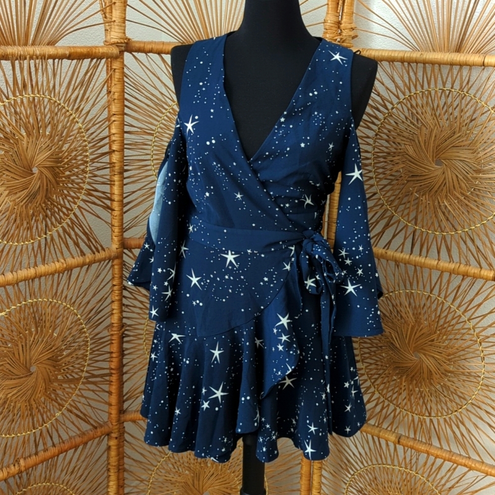 Anthropologie Navy Star Print Mini Dress